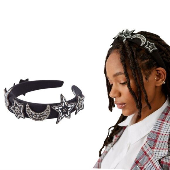 Stars and Moon Padded headband topped with rhinestone icon patches - Picture 1 of 7